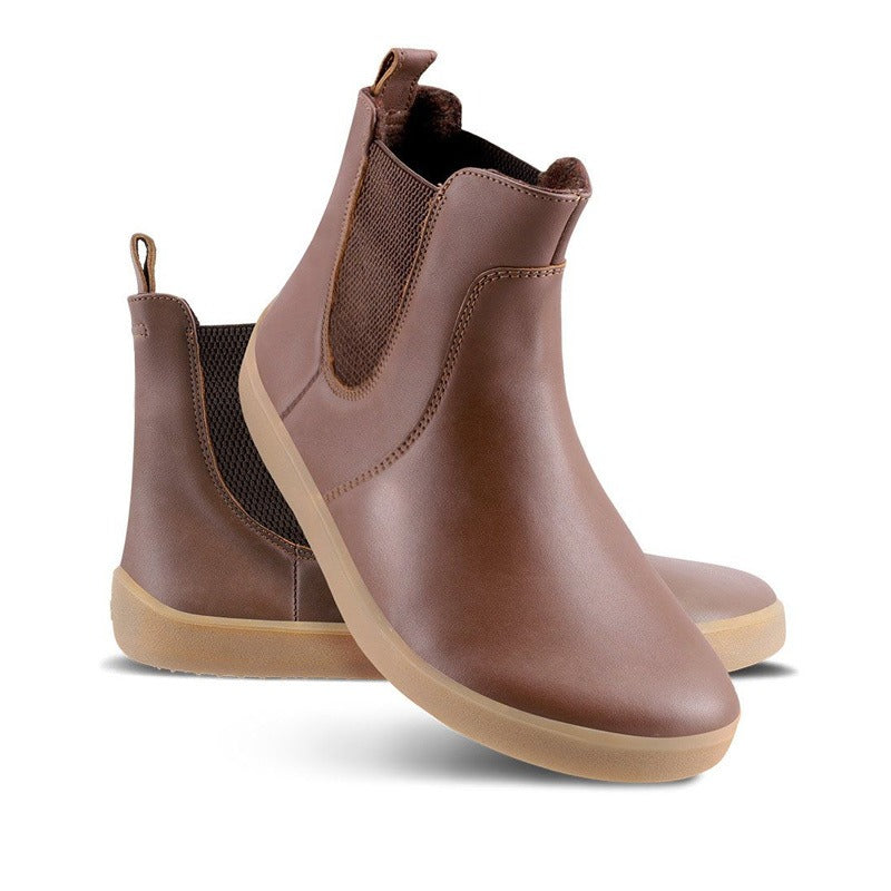 Pair of Be Lenka Adults Boots Entice Neo - Dark Brown, one angled and leaning showing the outer side, the other partially showing the inner side