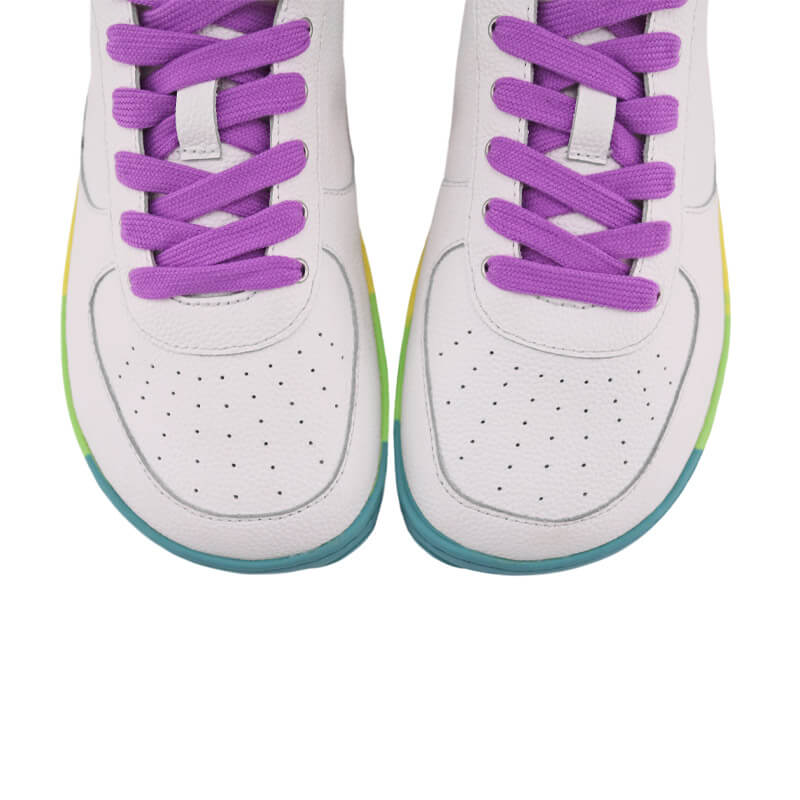 Pair of PaperKrane Adults Neon Low Trainers in white, top view showing toe box.
