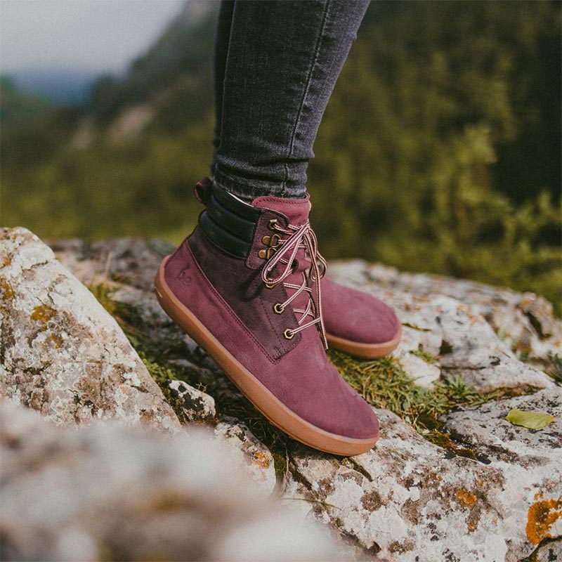 Person wearing Be Lenka Adults Boots Nevada Neo - Burgundy with black jeans