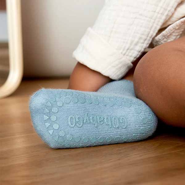 Go Baby Go Non-Slip Organic Cotton Socks - Dusty Blue