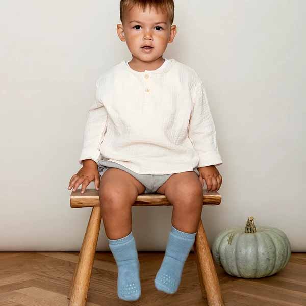 Go Baby Go Non-Slip Organic Cotton Socks - Dusty Blue