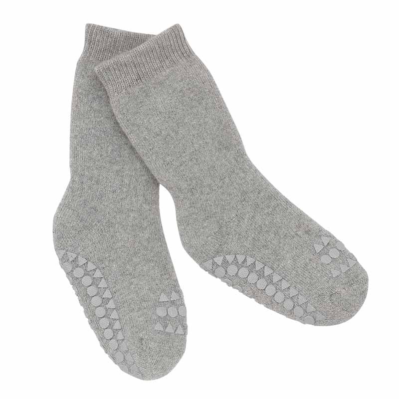 Go Baby Go Non-Slip Organic Cotton Socks in grey.