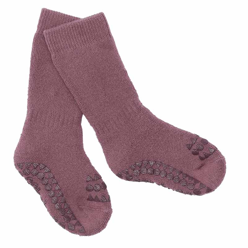 Go Baby Go Non-Slip Organic Cotton Socks in misty plum.