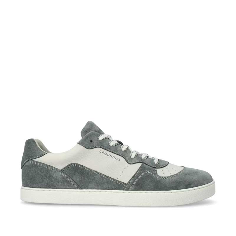 Groundies Adults Nova GS1 Trainer in sage green, outer side view.