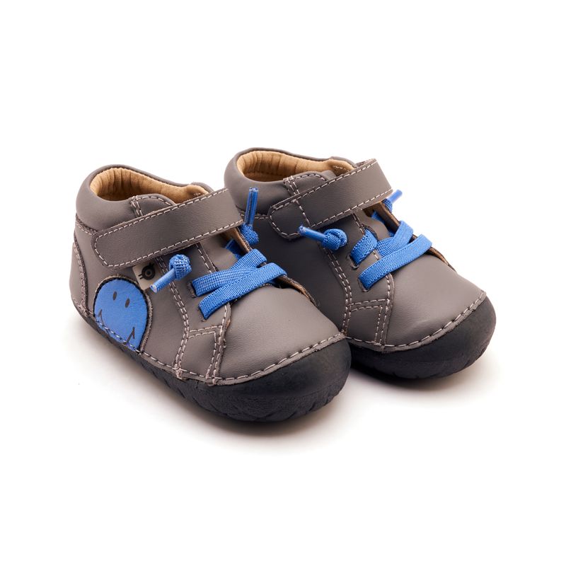 Pair of Old Soles Smiley Pave Shadow Boots - Neon Blue, angled view showing outer side and front.
