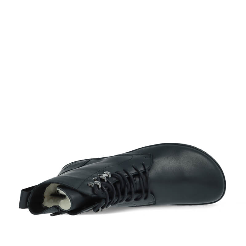 Angles Women's Leather Boot Orpheus Winter - Black, top view showing laces