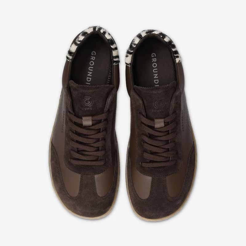 Groundies Adults Panama Trainers - Espresso/Zebra