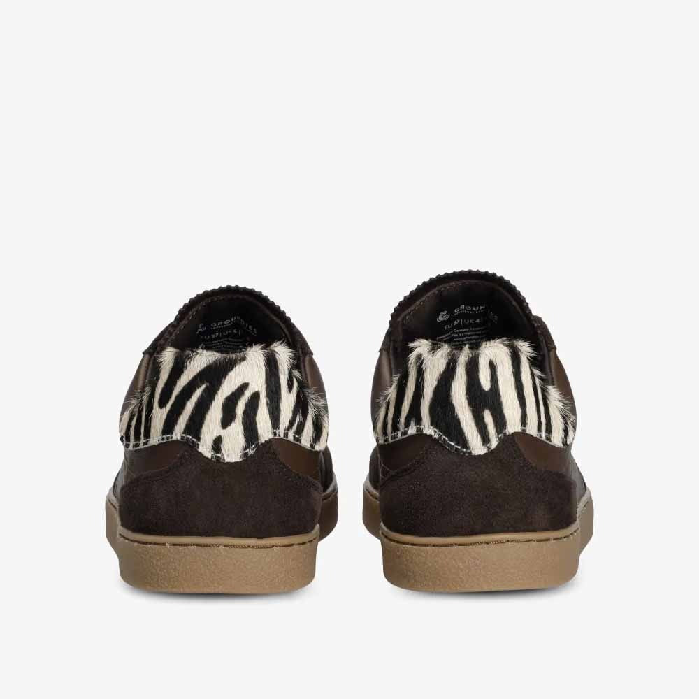 Groundies Adults Panama Trainers - Espresso/Zebra