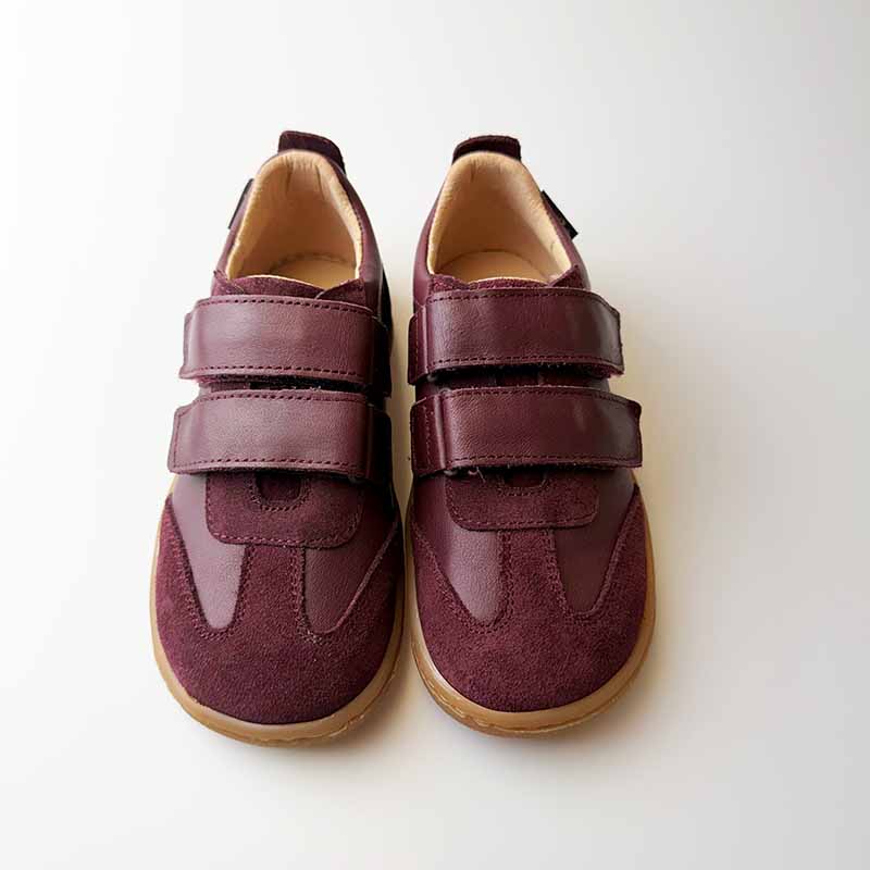 Pair of Young Soles Kids Trainers Pele - Berry, front view.