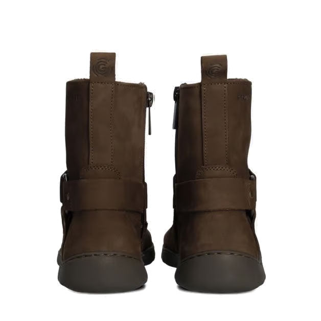 Pair of Groundies Women's Phoenix 2.0 Boots in chocolate, rear view.