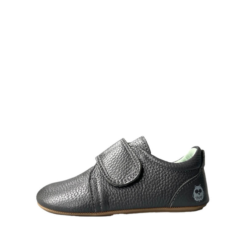 Poco Nido Kids Strap Shoe - Grey, outer side view.
