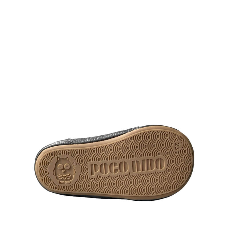 Poco Nido Kids Strap Shoe - Grey, sole view.