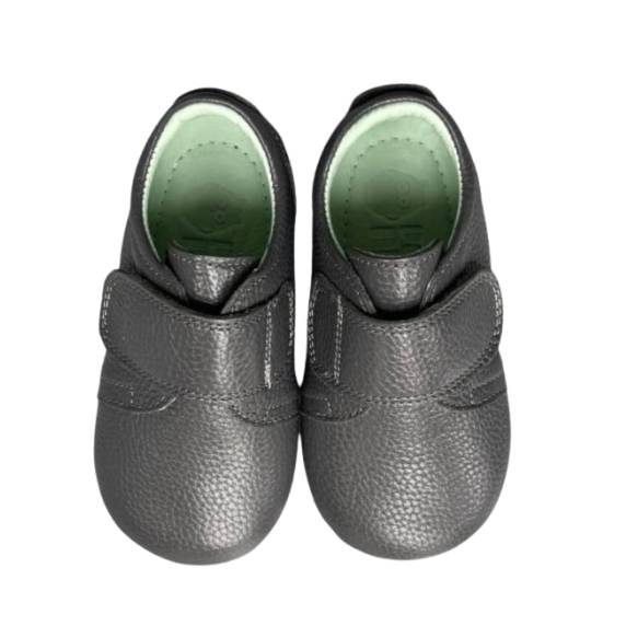 Pair of Poco Nido Kids Strap Shoes - Grey, top view.