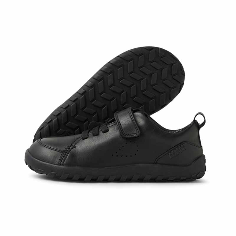 Pair of Bobux Alpha Prime School Shoes - Black, outer side and sole view
