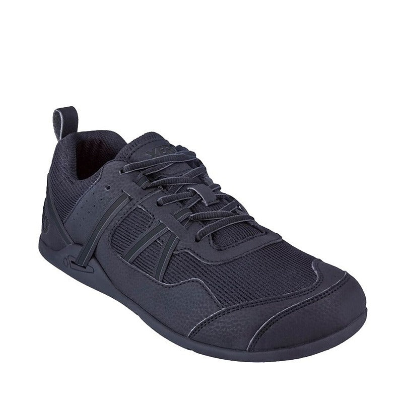 Xero Men's Athletic Shoe Prio - Black, angled view showing outer side and front.