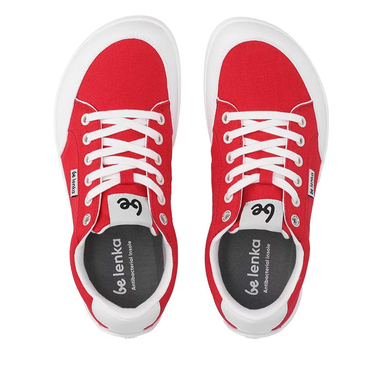 Pair of Be Lenka Adults Trainers Rebound - Red and White, top view showing toe box and laces