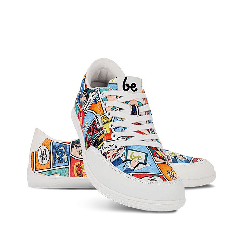 Pair of Be Lenka Adults Trainers Rebound - Comics Colour, one angled and leaning showing the outer side, the other partially showing the inner side
