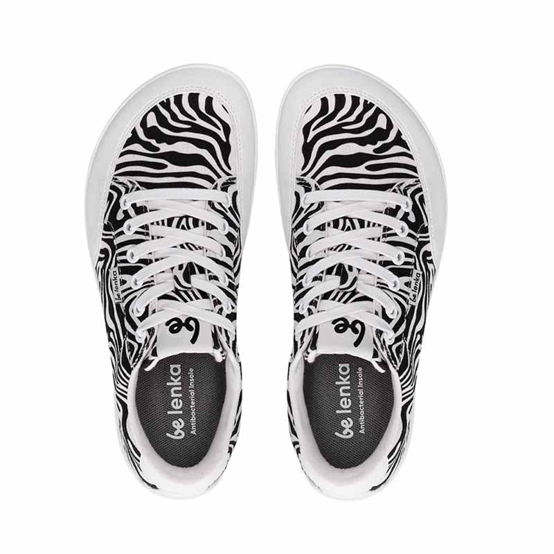 Pair of Be Lenka Adults Trainers Rebound - Zebra, top view showing toe box and laces