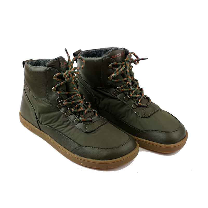 Pair of Tikki Lang.S Adults Vegan Winter Boots Ridge - Kaki, angled view showing outer side and front.