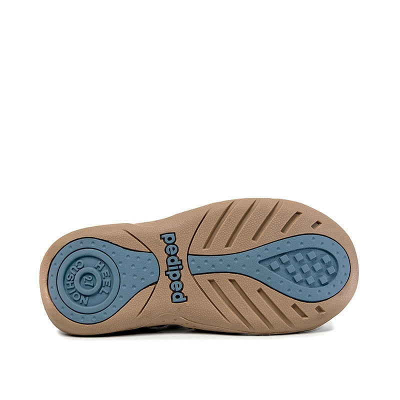 Pediped Flex Kids Sahara Sandal in sand, sole view.