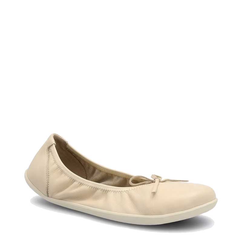Groundies Women's Ruby 2.0 Ballet Shoe in cream, angled view showing outer side and front.