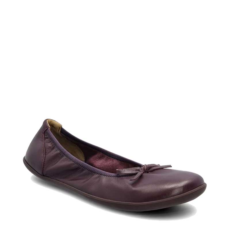 Groundies Women's Ruby 2.0 Ballet Shoe in dark plum, angled view showing outer side and front.