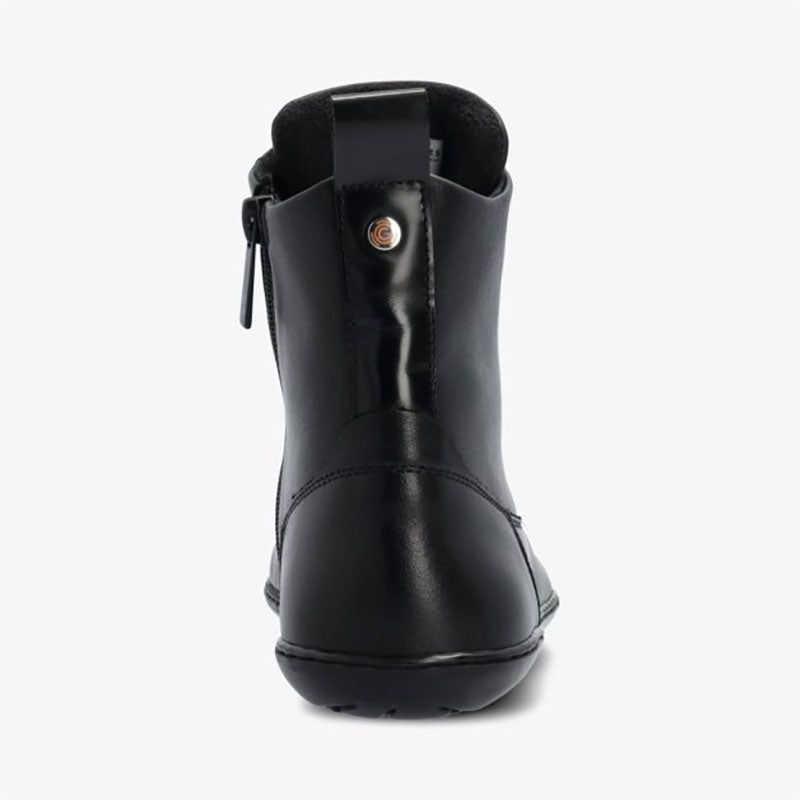 Groundies Women’s Salzburg Ankle Boot in black, rear view.
