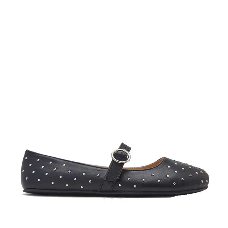 Origo Women's Classic Mary Jane Shoe - Studded Black, outer side view.