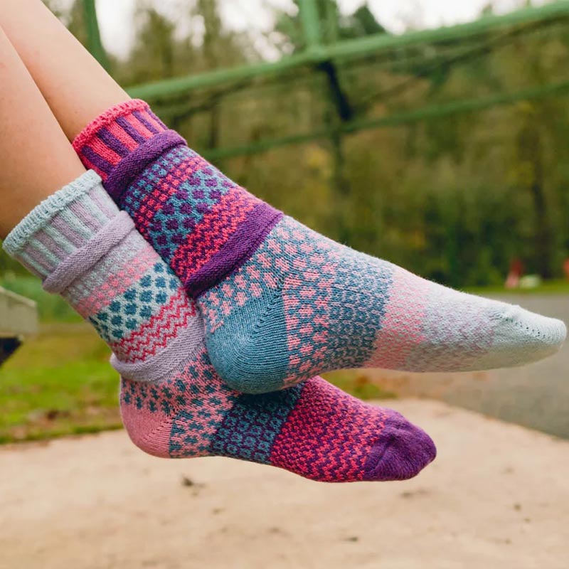 Person wearing Solmate Adults Socks - Twilight.