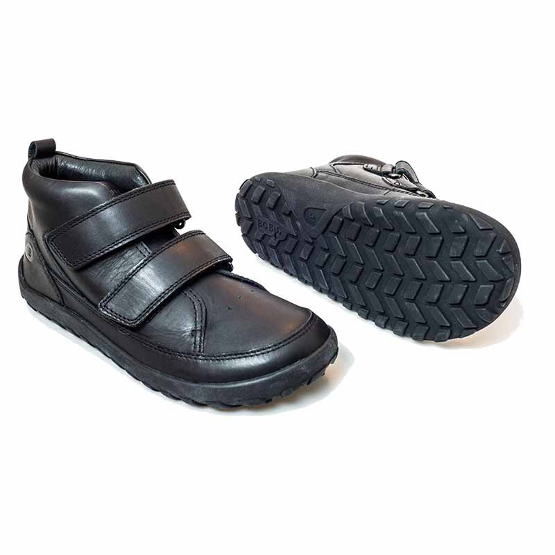 Pair of Bobux Alpha Trek School Boots - Black, top, outer and inner side and sole view