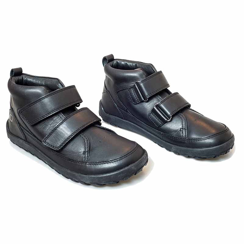 Pair of Bobux Alpha Trek School Boots - Black, angled inner and outer side view
