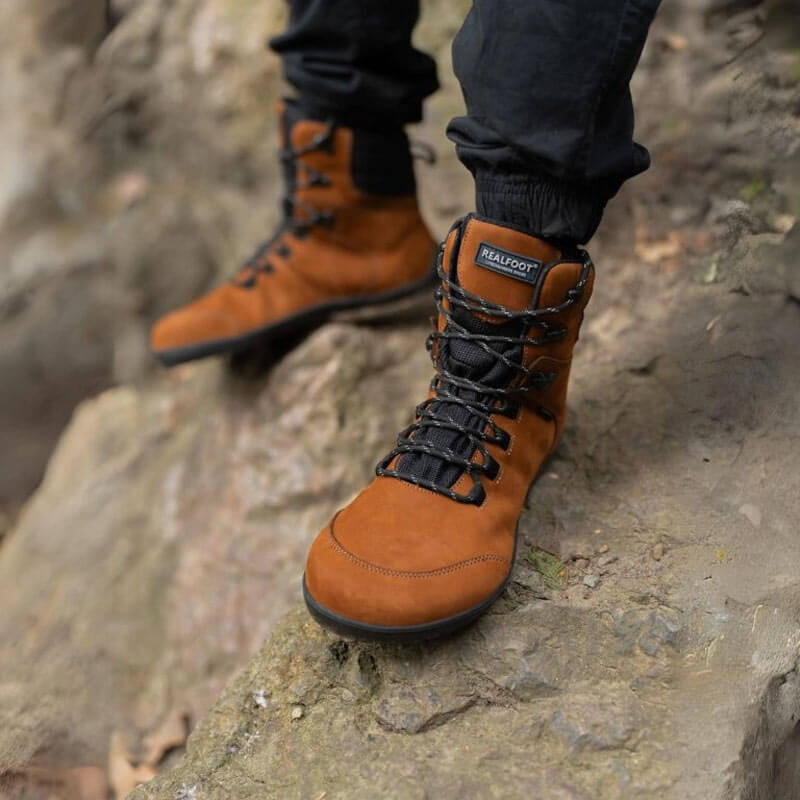 Person wearing Realfoot Adults Boots Trekker High - Light Brown.