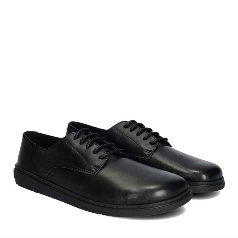 Pair of Groundies Adults Trento Shoes in black, angled view showing outer side and front.