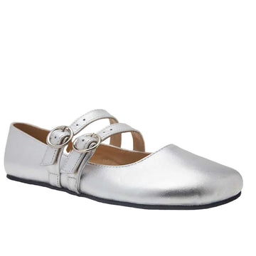 Origo Women's Double Strap Mary Jane Shoes - Silver