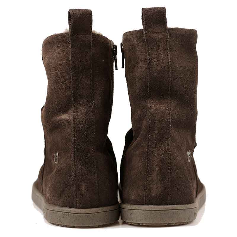 Pair of Tikki Lang.S Women's Velvet Boots - Brown, rear view.