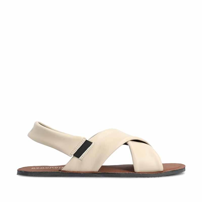 Groundies Women's Verona Sandal in beige, outer side view.