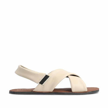Groundies Women's Verona Sandal in beige, outer side view.