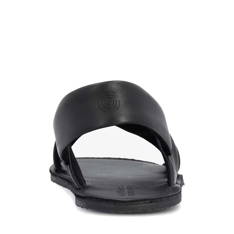 Groundies Women's Verona Sandal in black, rear view.