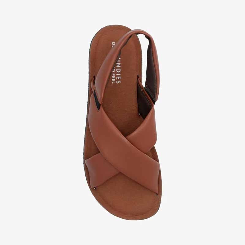 Groundies Women's Verona Sandal in caramel, top view.