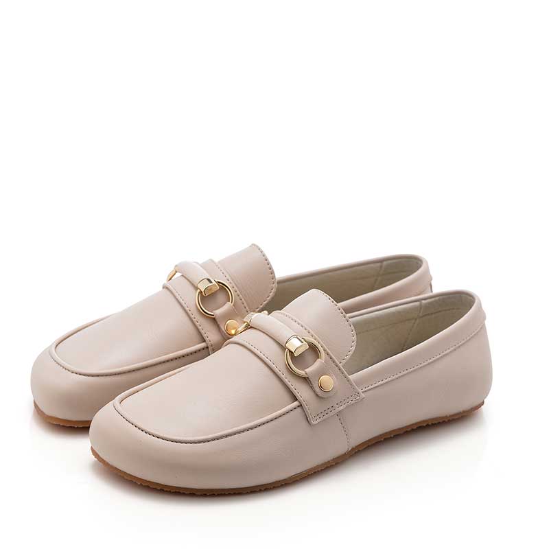 Pair of Shapen Women's Versa 2.0 Loafers - Beige, angled view showing outer side and front.