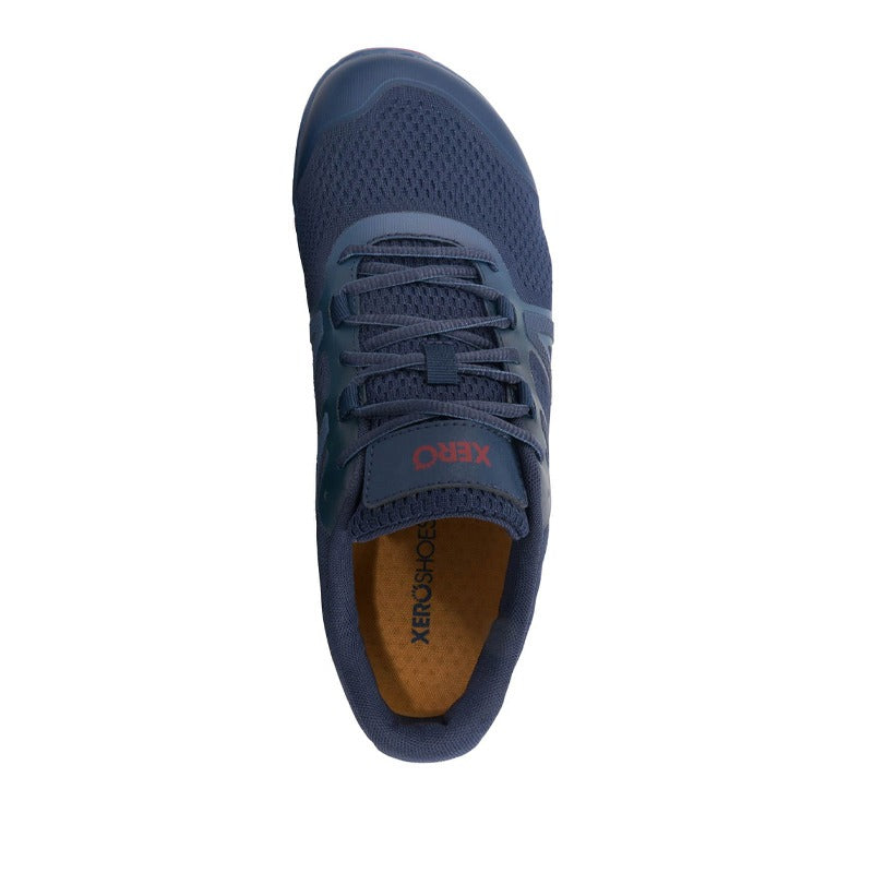 Xero Men's Trainer HFS II - Vintage Indigo and Red Ochre, top view.