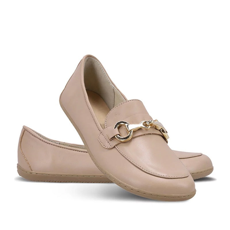 Pair of Be Lenka Women's Moccasins Viva - Latte Brown, one angled and leaning showing the outer side, the other partially showing the inner side