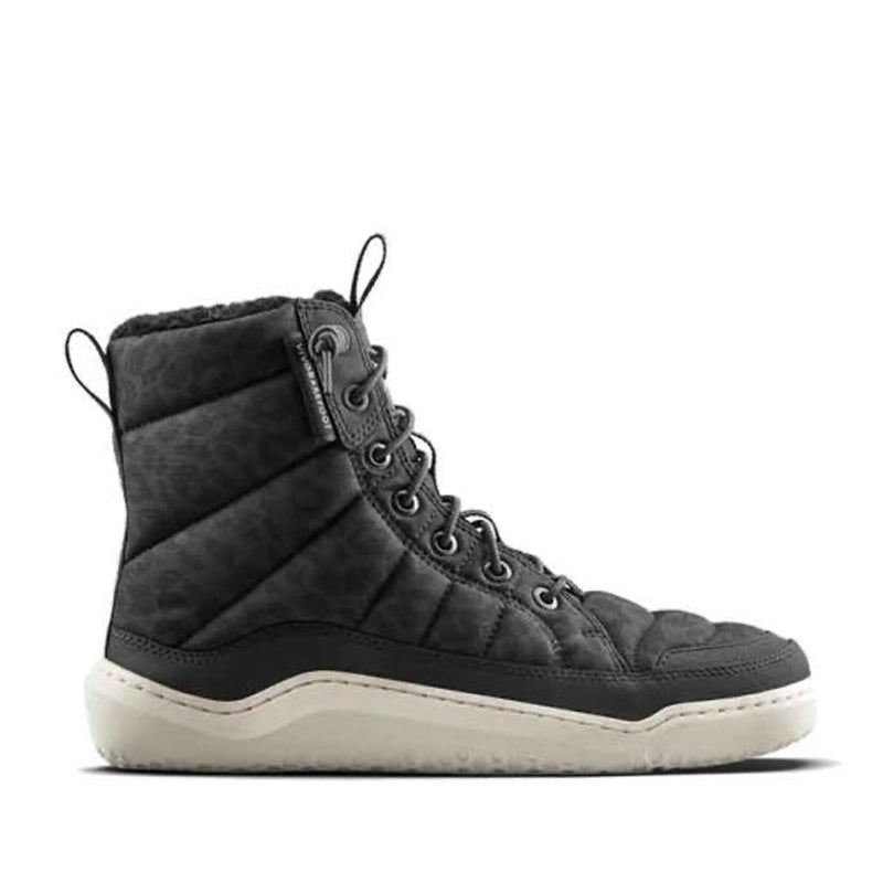 Vivobarefoot Women's Boot Gobi Hiber - Black Leopard, outer side view.