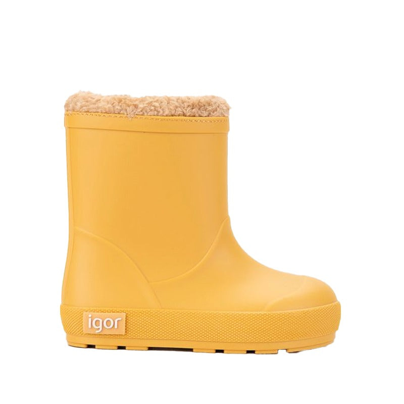 Igor Yogi Barefoot Warm Wellington Boot - Amarillo Yellow, outer side view.