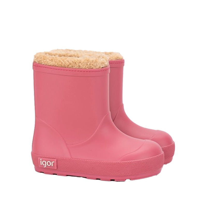 Pair of Igor Yogi Barefoot Warm Wellington Boots - Frambuesa Raspberry, outer side view.