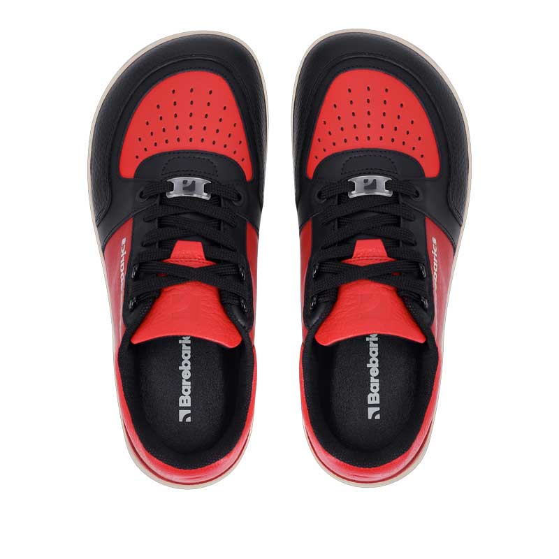 Be Lenka Adults Barebarics Trainers Wave - Black and Red, top view showing laces and toe box