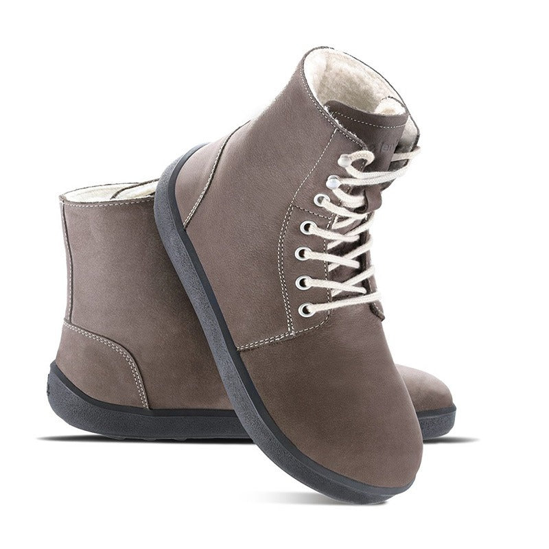 Pair of Be Lenka Adults Boots Winter - Chocolate, one angled and leaning showing the outer side, the other partially showing the inner side