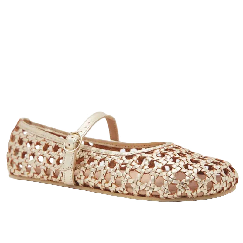 Woven sandal with a strap on a white background