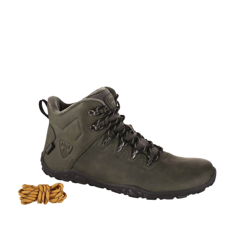 Kilpi Adults Waterproof Walking Boot Bare High in dark green, angled view showing outer side and front with black laces.