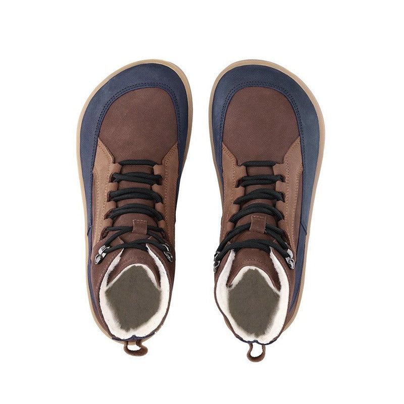 Pair of Be Lenka Adults Boots York - Brown and Navy, top view showing toe box